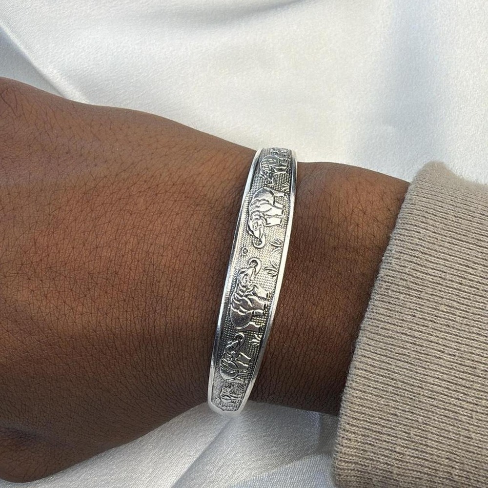 Unbranded Silver Elephant Bangle Bracelet Stainless Steel Cuff Boho Jewelry
